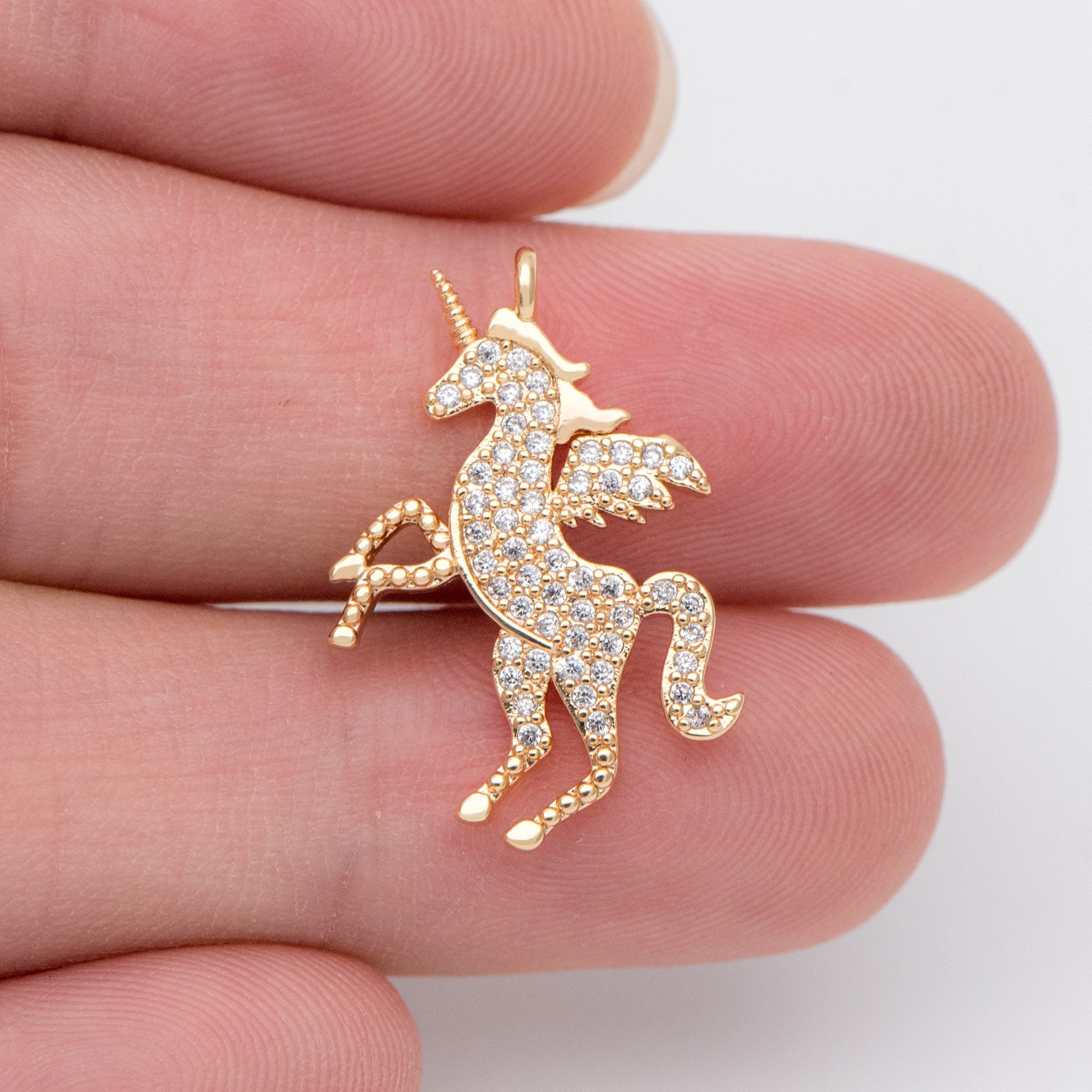4pcs CZ pave Gold Unicorn Charm Pendants, Two Sizes 27x19mm (#GB-730-A)