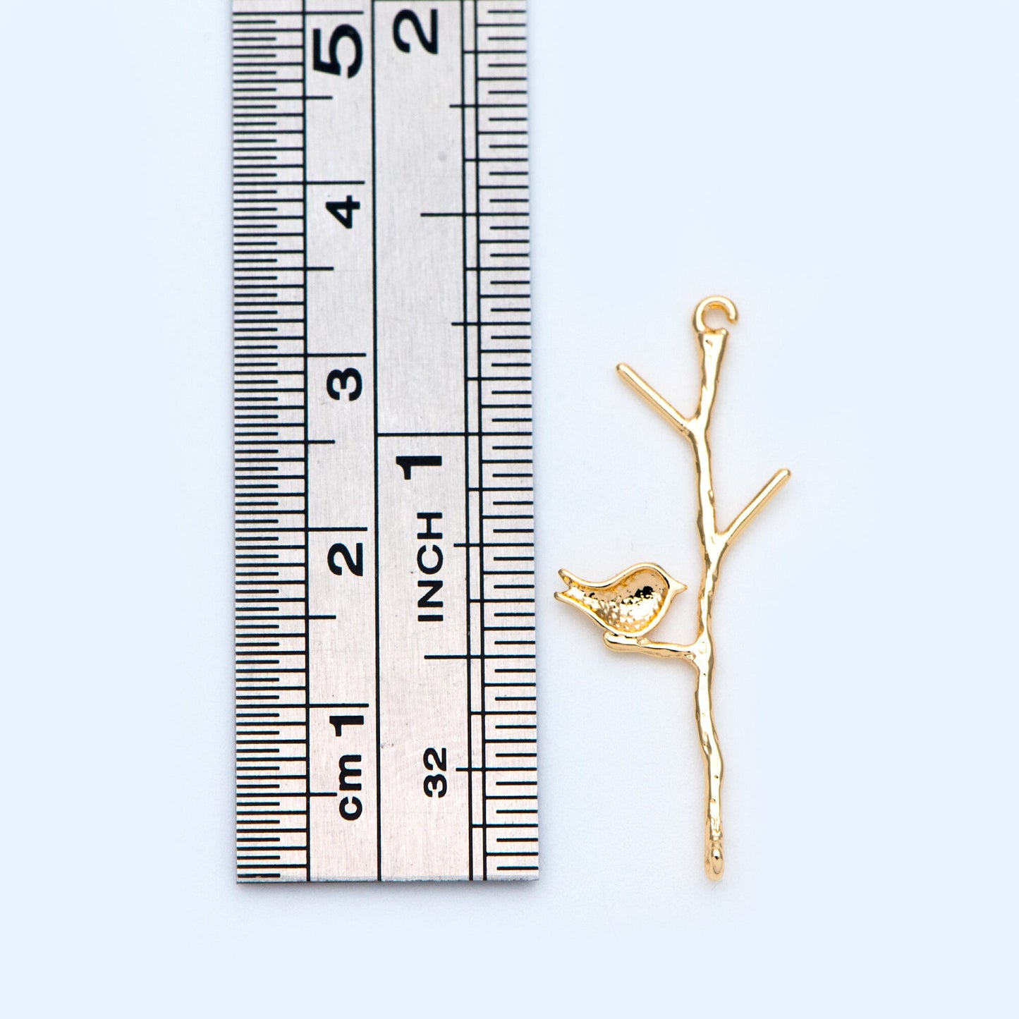 10pcs Gold/ Silver Tone Bird on Tree Pendants 33x12mm, Gold/ Rhodium plated Brass Branch Connectors, Leaf Charms with Two Loops (GB-3622-C)