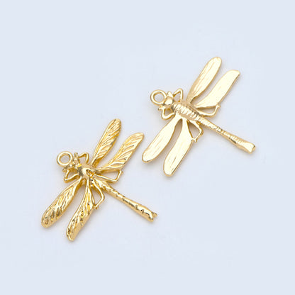 4pcs Gold/ Rhodium plated Brass Dragonfly Charm Pendants 22x25mm (GB-3196-C)