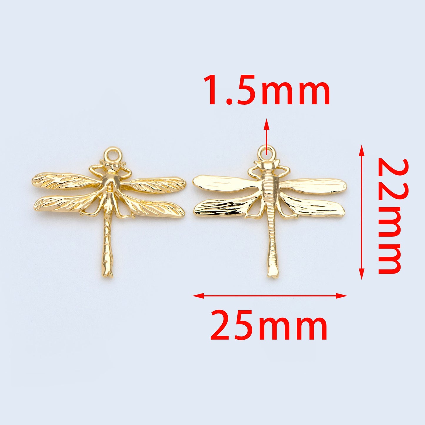 4pcs Gold/ Rhodium plated Brass Dragonfly Charm Pendants 22x25mm (GB-3196-C)