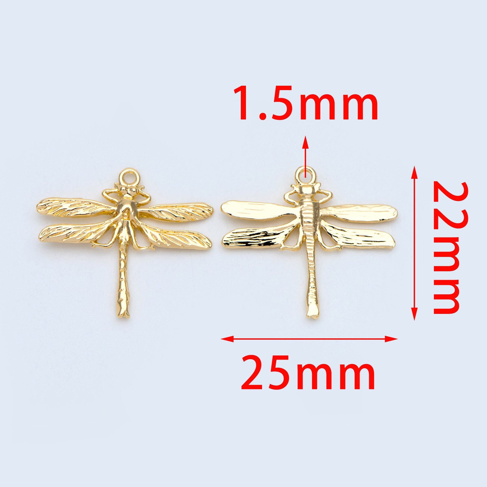 4pcs Gold/ Rhodium plated Brass Dragonfly Charm Pendants 22x25mm (GB-3196-C)