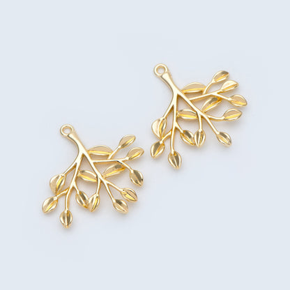 10pcs Gold plated Brass Leaf Connector, Branch Charm Connectors 23mm, Lead Nickel Free (GB-1010-C)