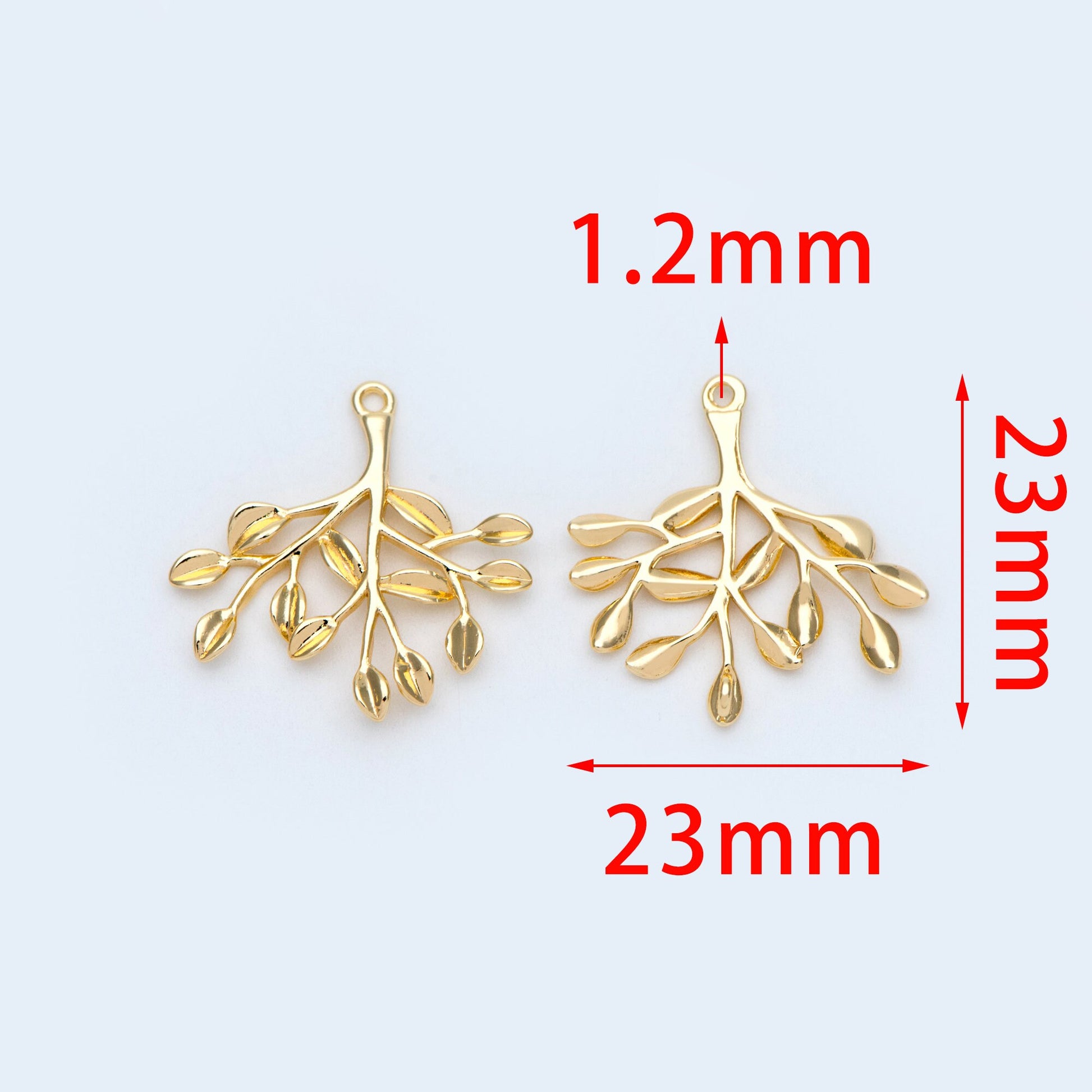 10pcs Gold plated Brass Leaf Connector, Branch Charm Connectors 23mm, Lead Nickel Free (GB-1010-C)