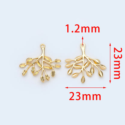 10pcs Gold plated Brass Leaf Connector, Branch Charm Connectors 23mm, Lead Nickel Free (GB-1010-C)