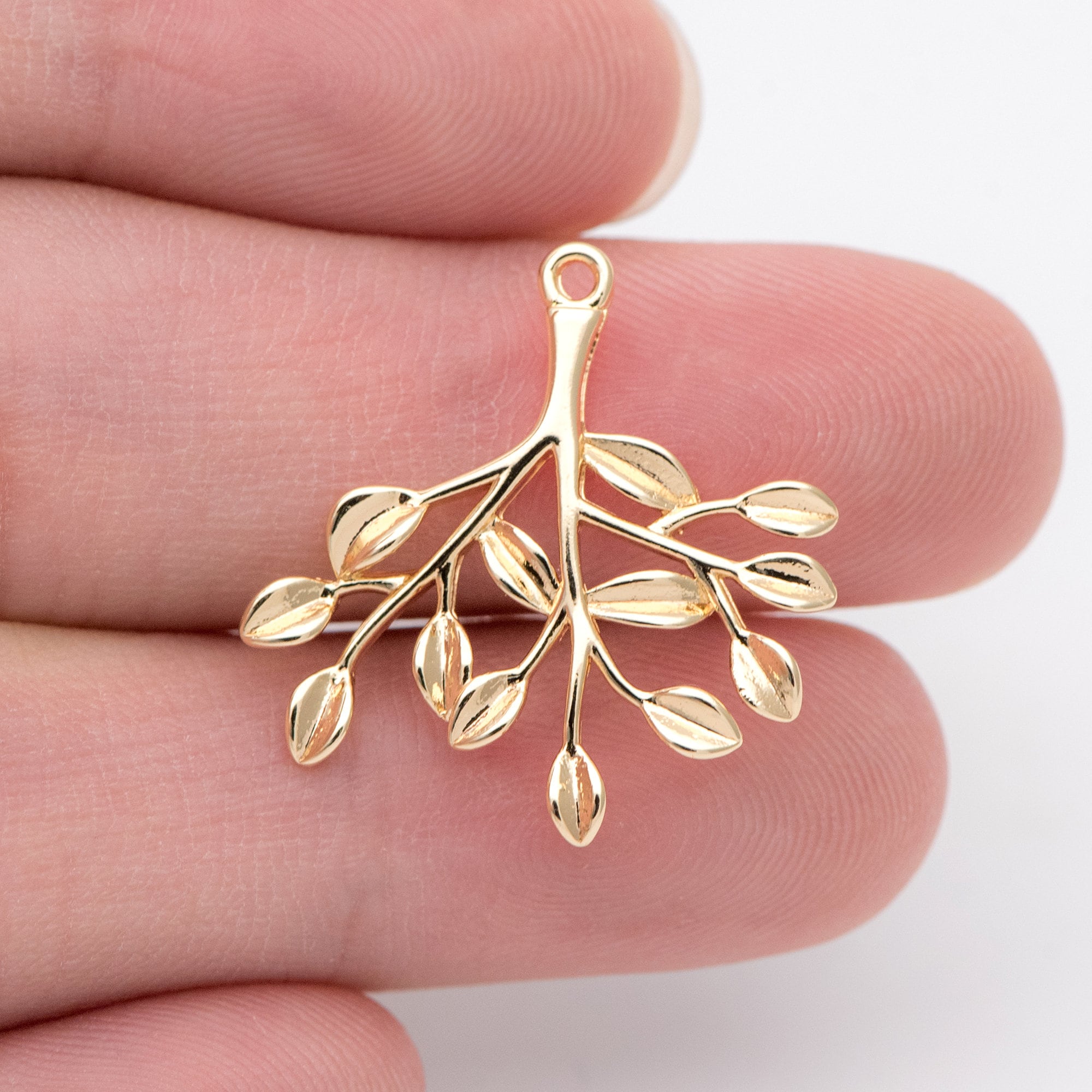 10pcs Gold plated Brass Leaf Connector, Branch Charm Connectors 23mm, Lead Nickel Free (GB-1010-C)
