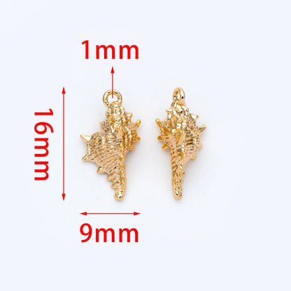 10pcs Gold Seashell Charms 16x9mm, 18K Gold plated Brass, 3D Shell Dangle Pendants (GB-2680-C)