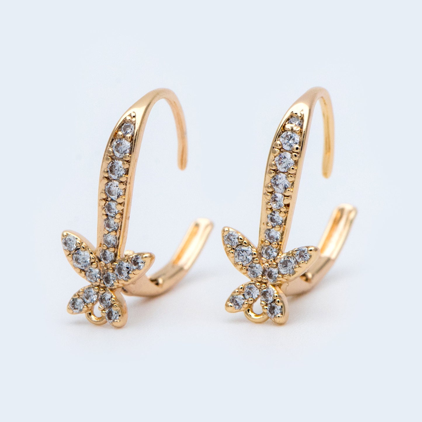 10pcs CZ Pave Butterfly Leverback Ear Hooks 17x12mm, 18K Gold plated Brass, Earring Component Hooks (GB-982)