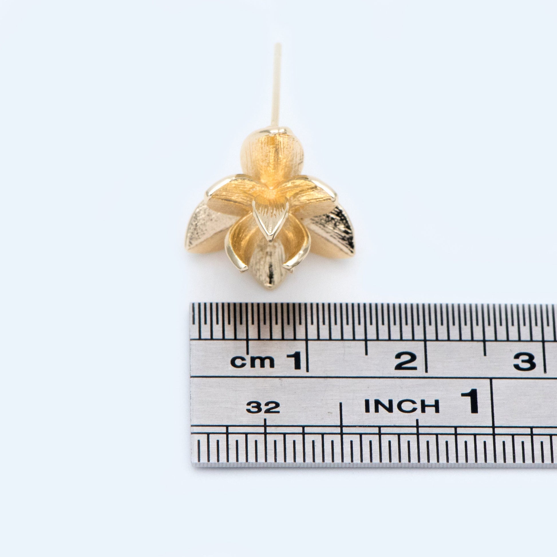 10pcs Gold/ Silver Tone Flower Ear Post with Loop, 15mm, 18K Gold/ Rhodium Plated Brass, Foral Stud Earrings (GB-984)