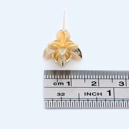 10pcs Gold/ Silver Tone Flower Ear Post with Loop, 15mm, 18K Gold/ Rhodium Plated Brass, Foral Stud Earrings (GB-984)