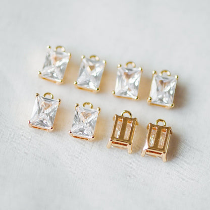 10pcs CZ Pave Gold Rectangle Charms 11x7mm, 18K Gold plated Brass Square Pendants (GB-1151-C)