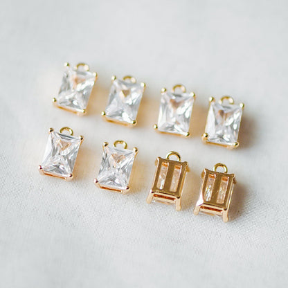 10pcs CZ Pave Gold Rectangle Charms 11x7mm, 18K Gold plated Brass Square Pendants (GB-1151-C)