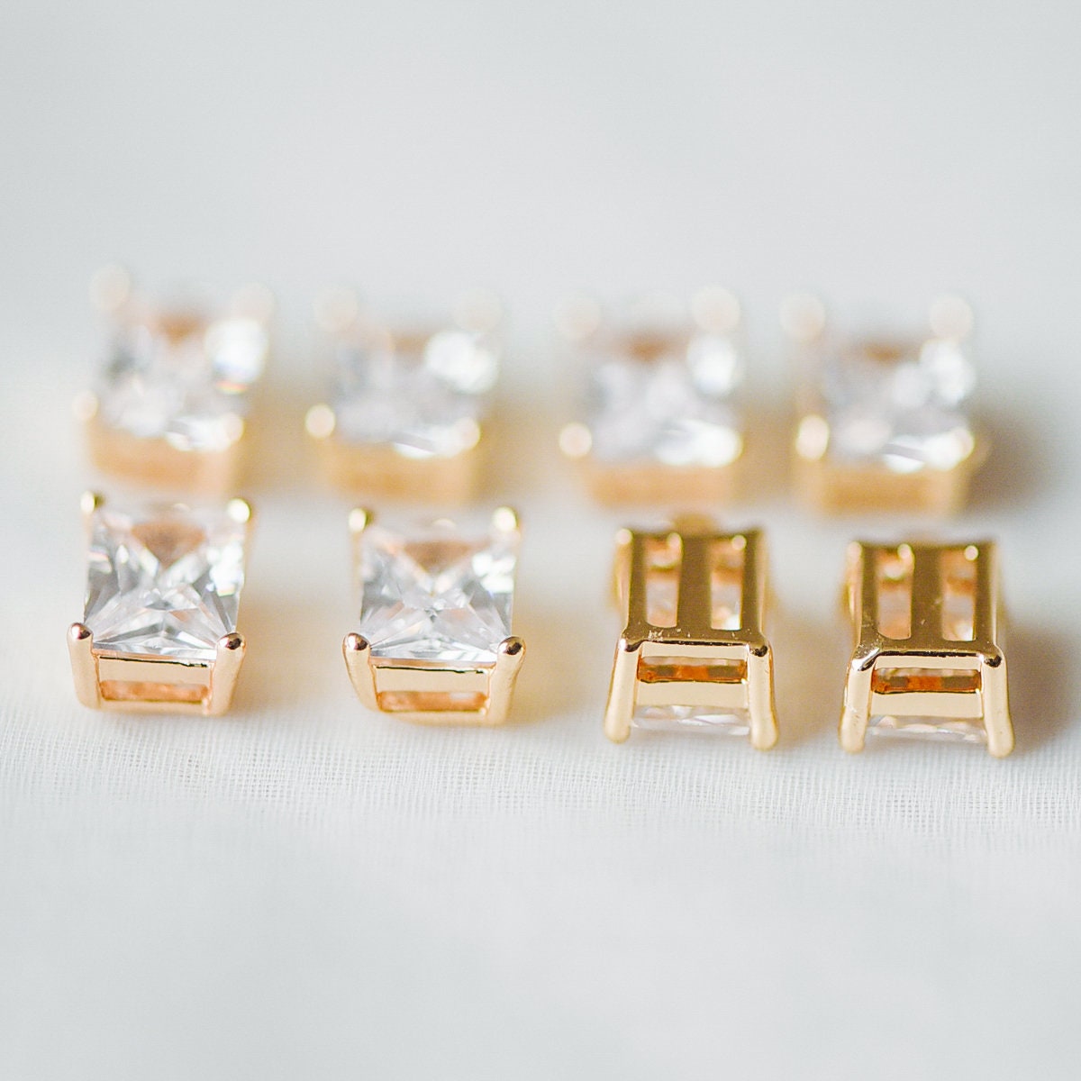 10pcs CZ Pave Gold Rectangle Charms 11x7mm, 18K Gold plated Brass Square Pendants (GB-1151-C)