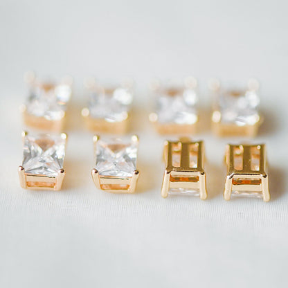 10pcs CZ Pave Gold Rectangle Charms 11x7mm, 18K Gold plated Brass Square Pendants (GB-1151-C)