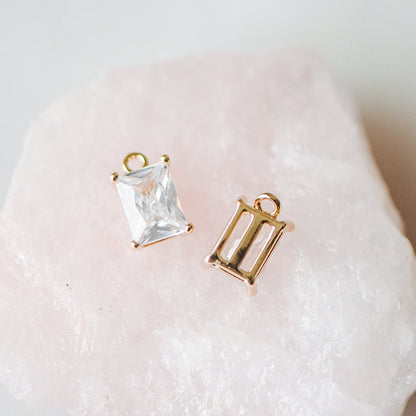 10pcs CZ Pave Gold Rectangle Charms 11x7mm, 18K Gold plated Brass Square Pendants (GB-1151-C)