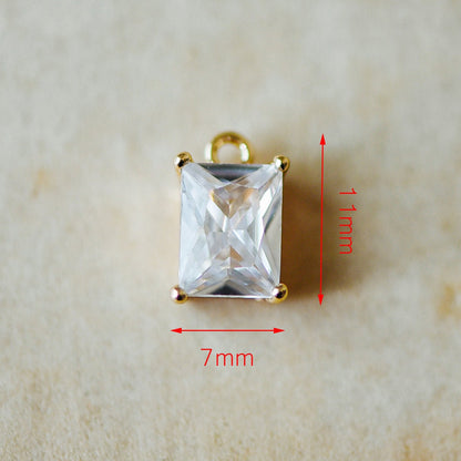 10pcs CZ Pave Gold Rectangle Charms 11x7mm, 18K Gold plated Brass Square Pendants (GB-1151-C)
