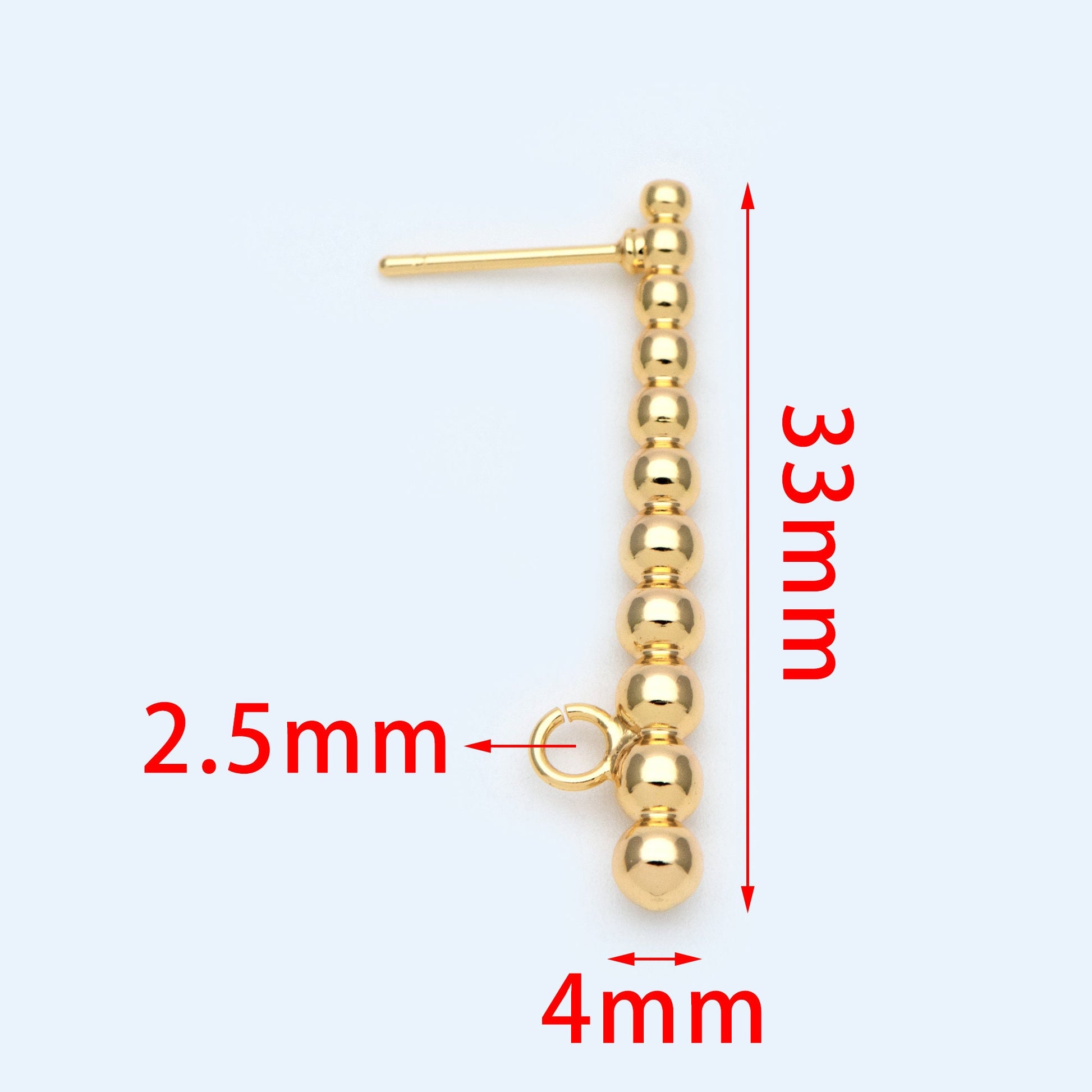 10pcs Gold Bar Earring Stud with Loop, 18K Gold plated Brass, Bar Ear Posts (GB-998)