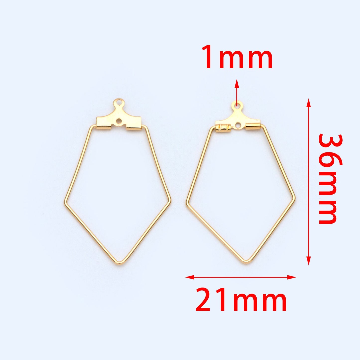 10pcs Gold/ Silver Rhombus Wire Pendants 36x21mm, 18K Gold/ Rhodium plated Brass, Drop Geometric Charms, Can Open to Thread Beads (GB-993-1)