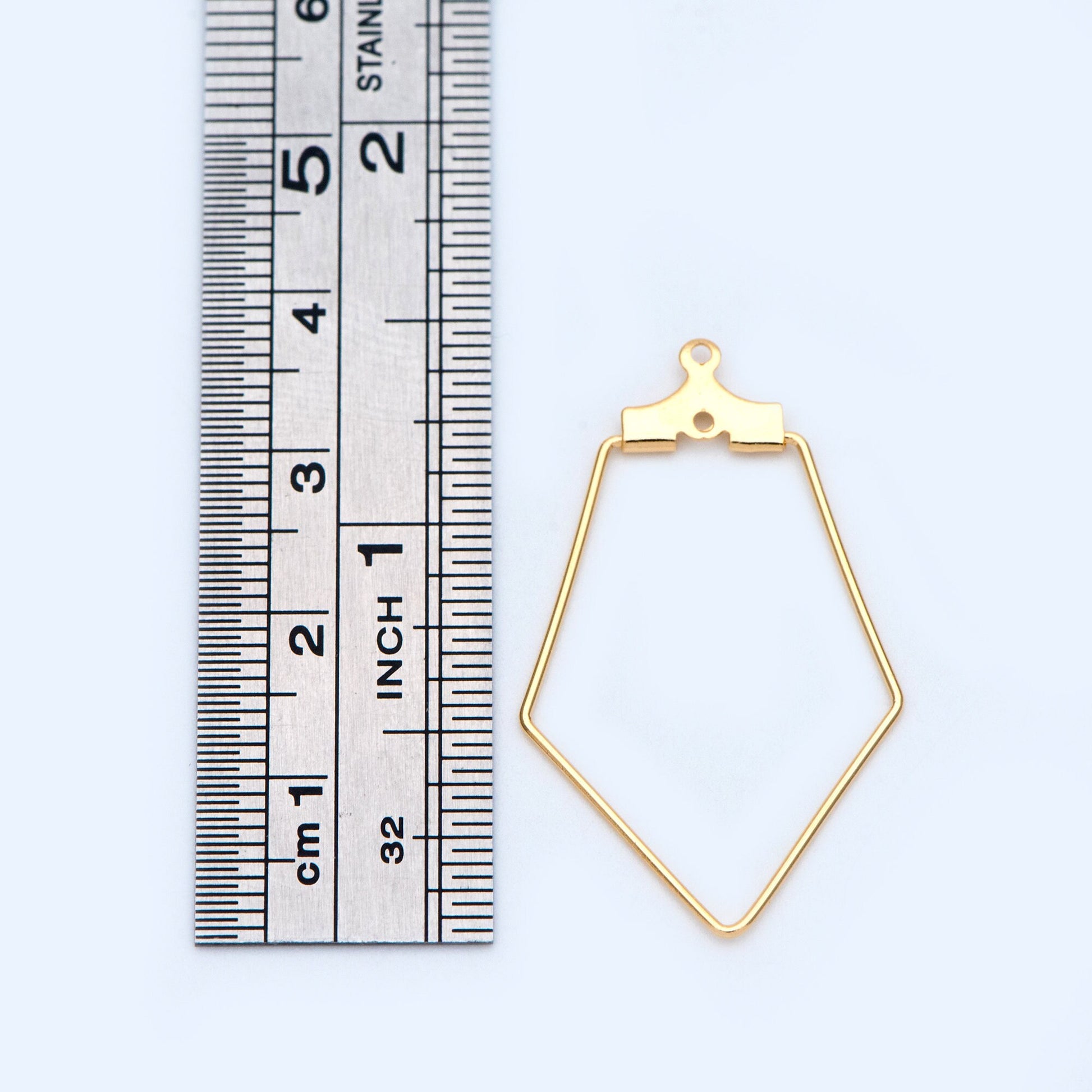 10pcs Gold/ Silver Rhombus Wire Pendants 36x21mm, 18K Gold/ Rhodium plated Brass, Drop Geometric Charms, Can Open to Thread Beads (GB-993-1)