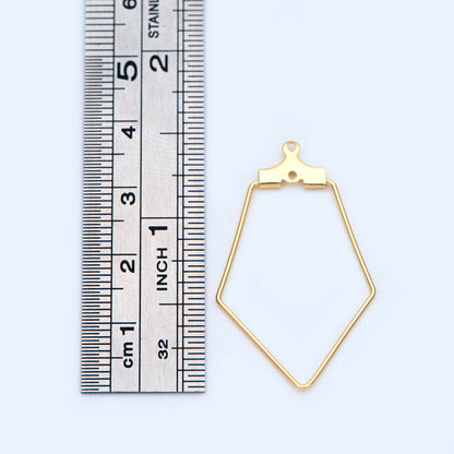 10pcs Gold/ Silver Rhombus Wire Pendants 36x21mm, 18K Gold/ Rhodium plated Brass, Drop Geometric Charms, Can Open to Thread Beads (GB-993-1)