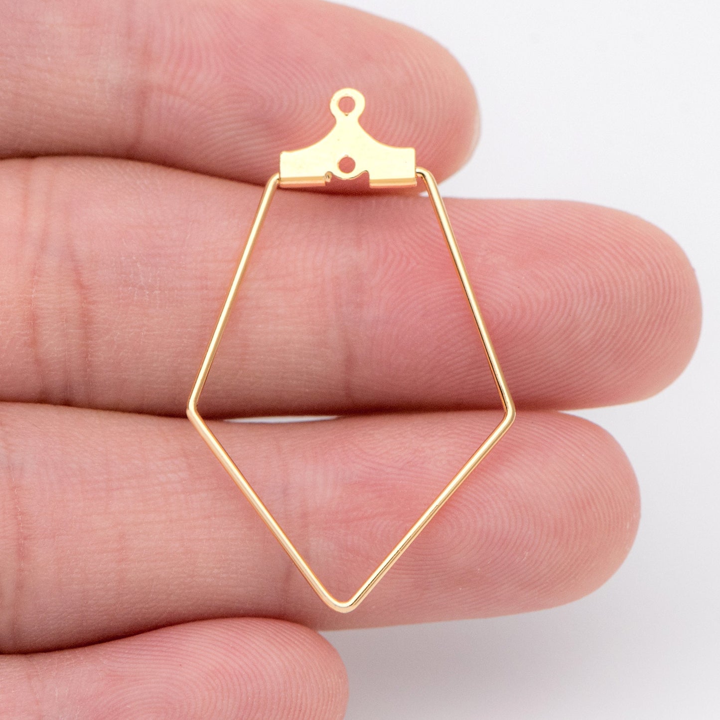 10pcs Gold/ Silver Rhombus Wire Pendants 36x21mm, 18K Gold/ Rhodium plated Brass, Drop Geometric Charms, Can Open to Thread Beads (GB-993-1)