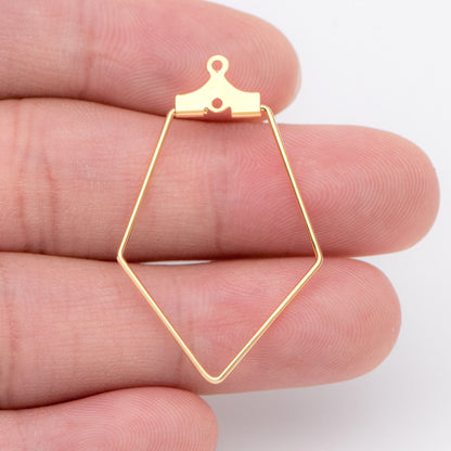 10pcs Gold/ Silver Rhombus Wire Pendants 36x21mm, 18K Gold/ Rhodium plated Brass, Drop Geometric Charms, Can Open to Thread Beads (GB-993-1)