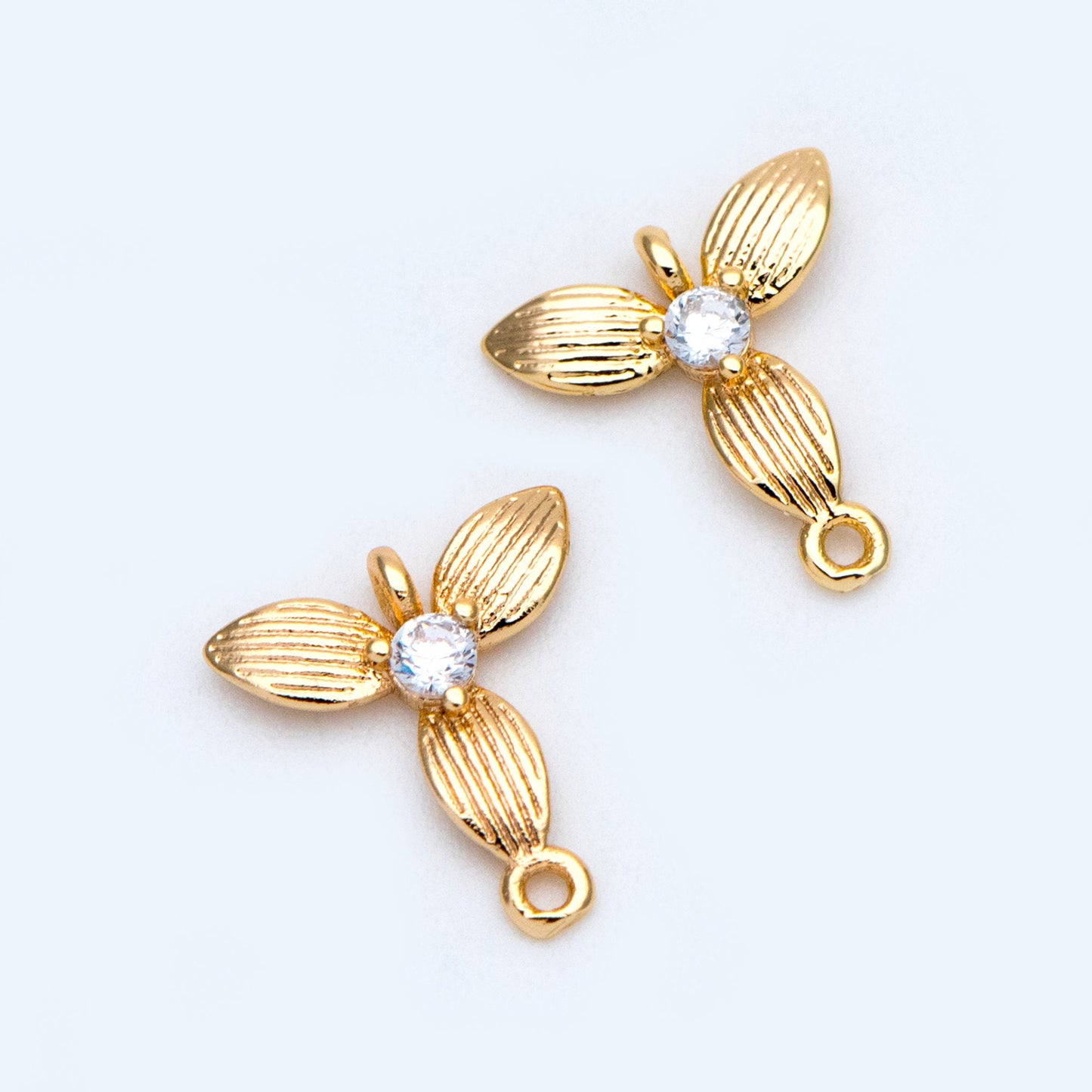 10pcs CZ Pave Gold Leaf Charms 11x10.5mm, Mini Flower Connector Pendants (GB-3780-F)