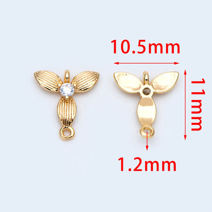 10pcs CZ Pave Gold Leaf Charms 11x10.5mm, Mini Flower Connector Pendants (GB-3780-F)