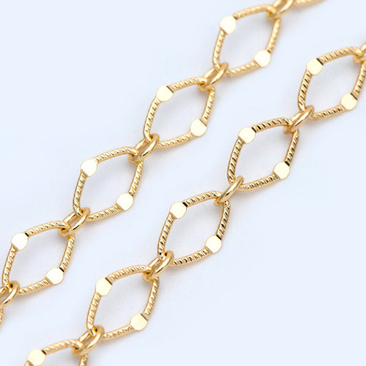 Gold plated Brass Specialty Chains, Link Size 5.5x8mm, Flat Oval Loop Chains (#LK-327)/ 1 Meter=3.3 ft