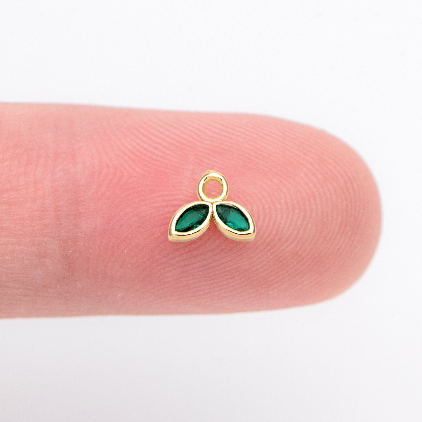 10pcs Emerald/ Black CZ Pave Gold Leaf Charms, 18K Gold plated Brass Pendants (#GB-1762-B)