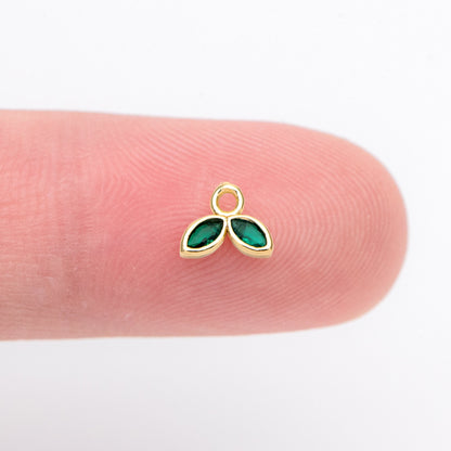 10pcs Emerald/ Black CZ Pave Gold Leaf Charms, 18K Gold plated Brass Pendants (#GB-1762-B)