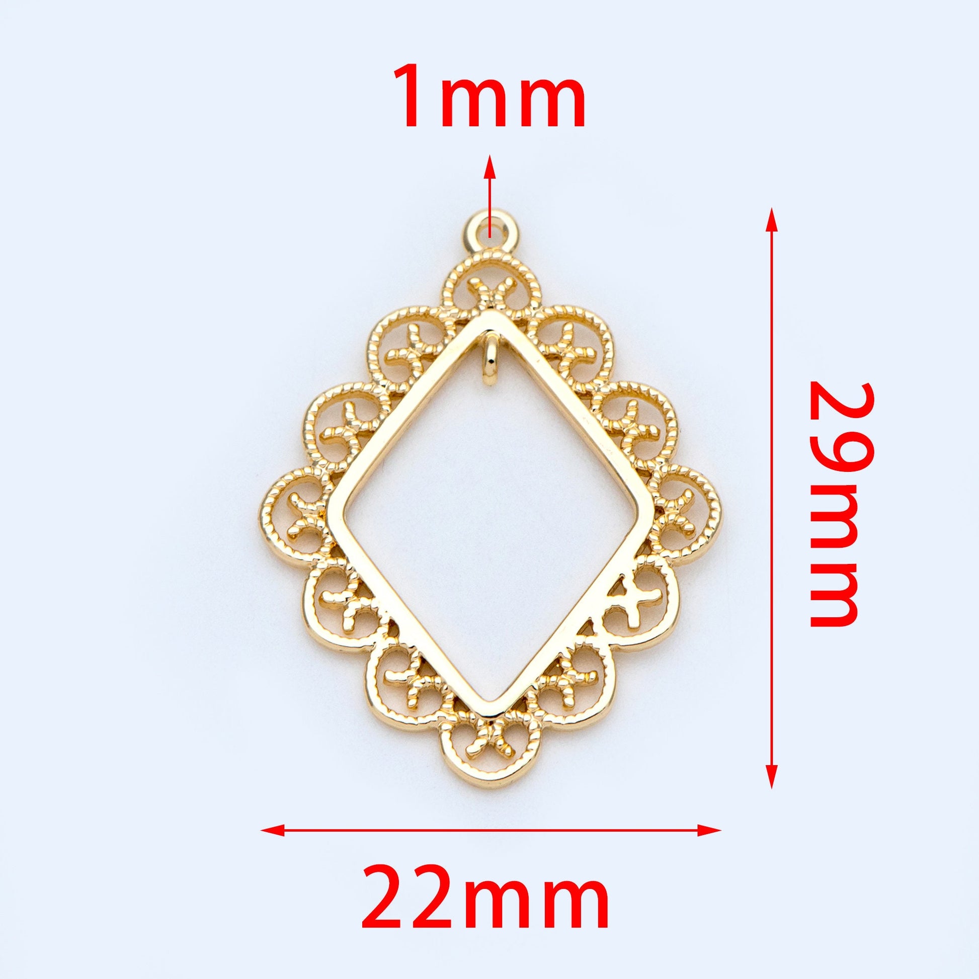10pcs Gold plated Brass Rhombus Charms 29x22mm, Filigree Geometric Connector Pendants, Dangle Earring Components (GB-1017)