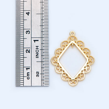 10pcs Gold plated Brass Rhombus Charms 29x22mm, Filigree Geometric Connector Pendants, Dangle Earring Components (GB-1017)