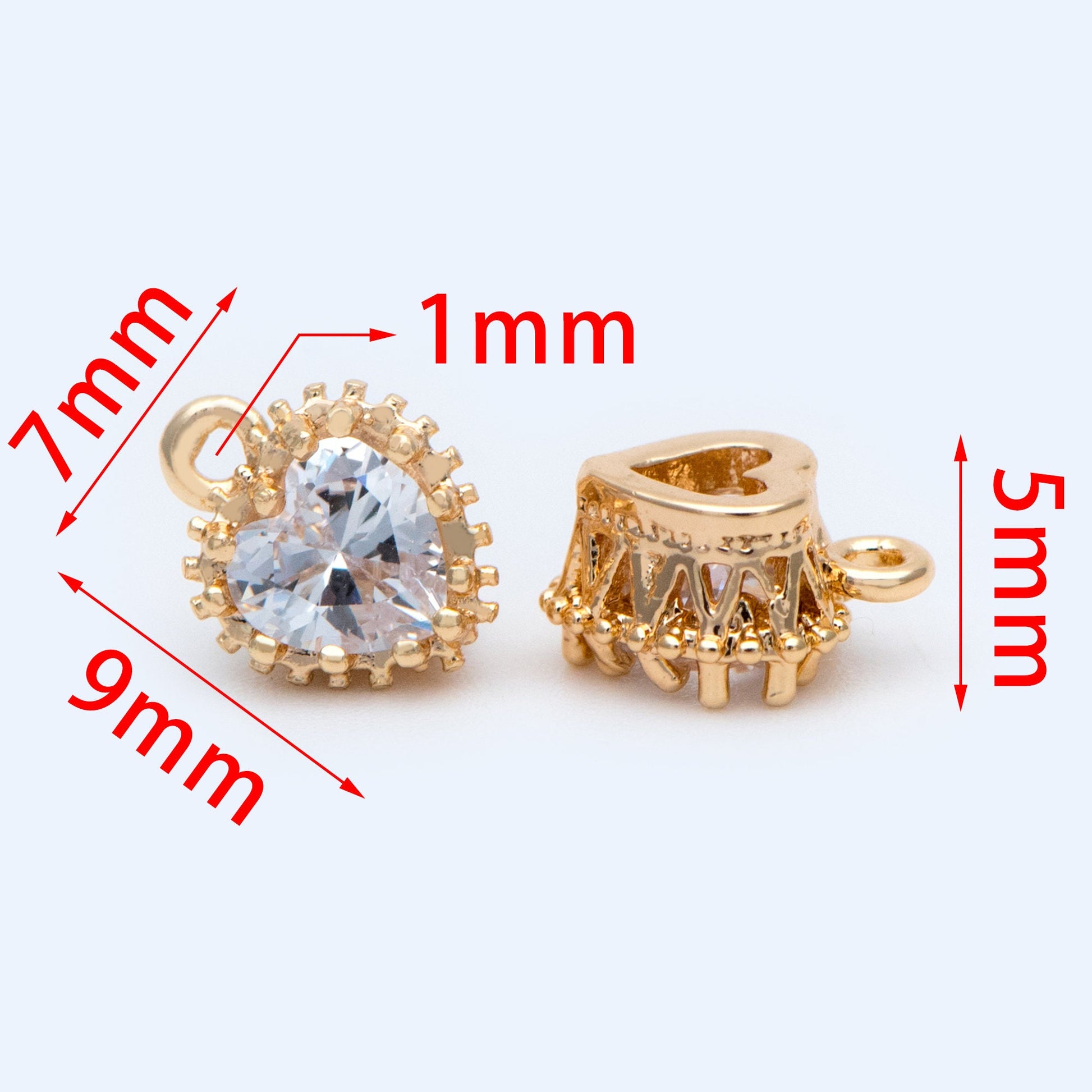 4pcs CZ pave Gold Heart Charms 9x7mm, Gold Plated Brass Heart Pendants (GB-2782-E)