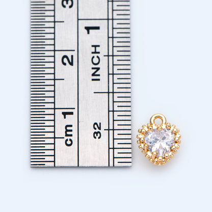 4pcs CZ pave Gold Heart Charms 9x7mm, Gold Plated Brass Heart Pendants (GB-2782-E)