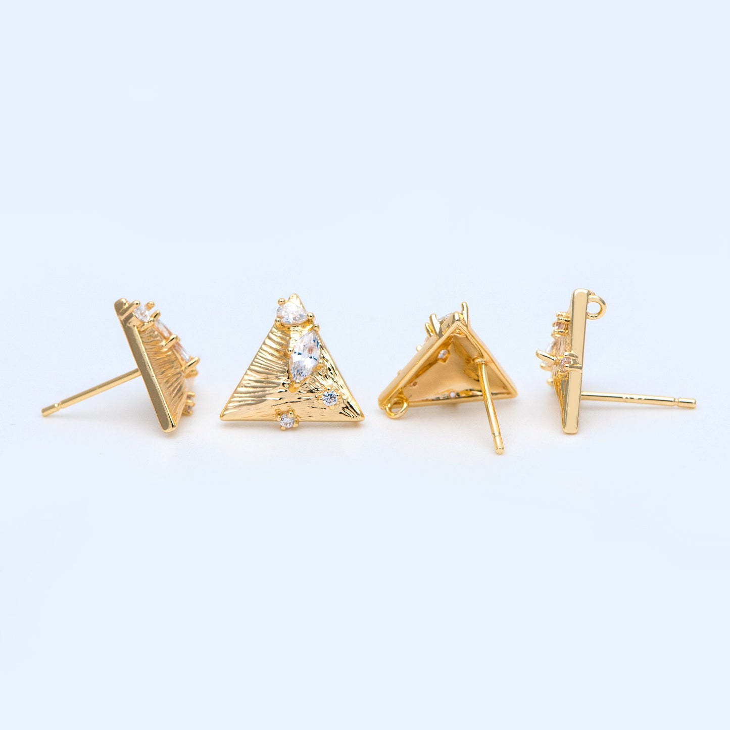 10pcs CZ Paved Triangle Earring Posts 12x13mm, 18K Gold Plated Brass, Triangle Stud Earrings (#GB-1024)