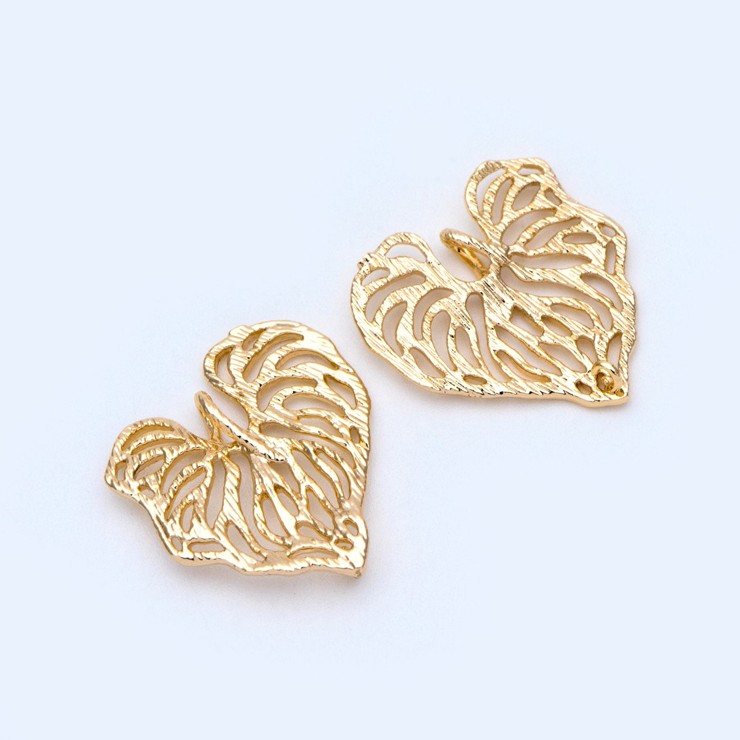 10pcs Gold Heart Leaf Pendants 20x19mm, 18K Gold plated Brass Connectors, Filigree Hollow Leaf Charms (GB-4391-I)