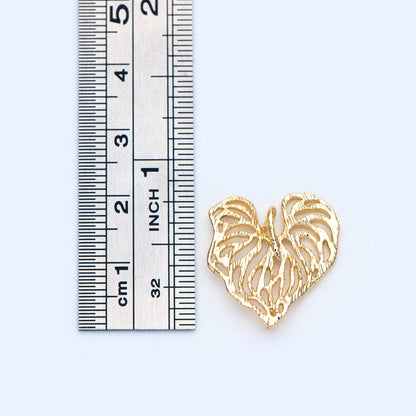 10pcs Gold Heart Leaf Pendants 20x19mm, 18K Gold plated Brass Connectors, Filigree Hollow Leaf Charms (GB-4391-I)