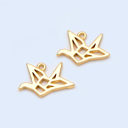 10pcs Origami Paper Crane Charms, Real Gold plated Brass Bird Pendants 13x9mm (GB-1053)