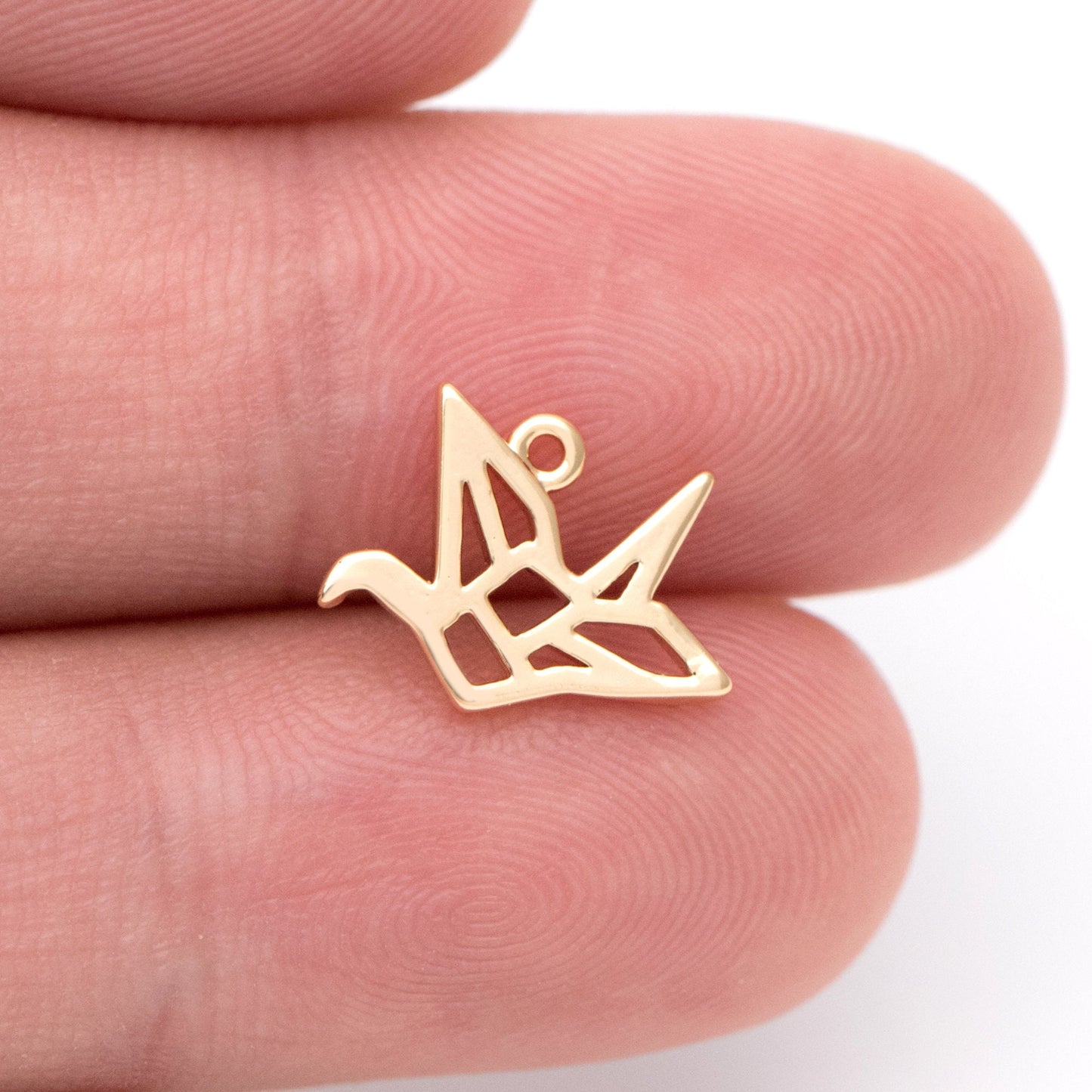 10pcs Origami Paper Crane Charms, Real Gold plated Brass Bird Pendants 13x9mm (GB-1053)