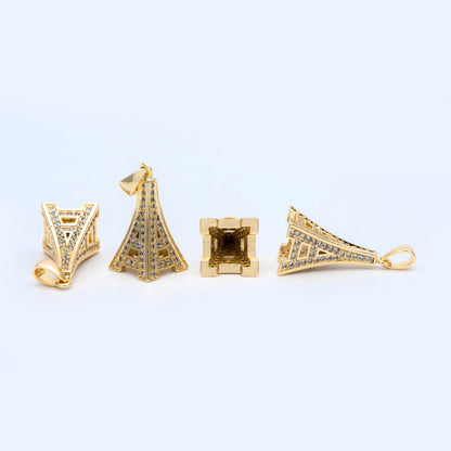 4pcs Gold plated Brass Eiffel Tower Charms 25x10mm, CZ Pave Mini Eiffel Tower Pendants (GB-1034)