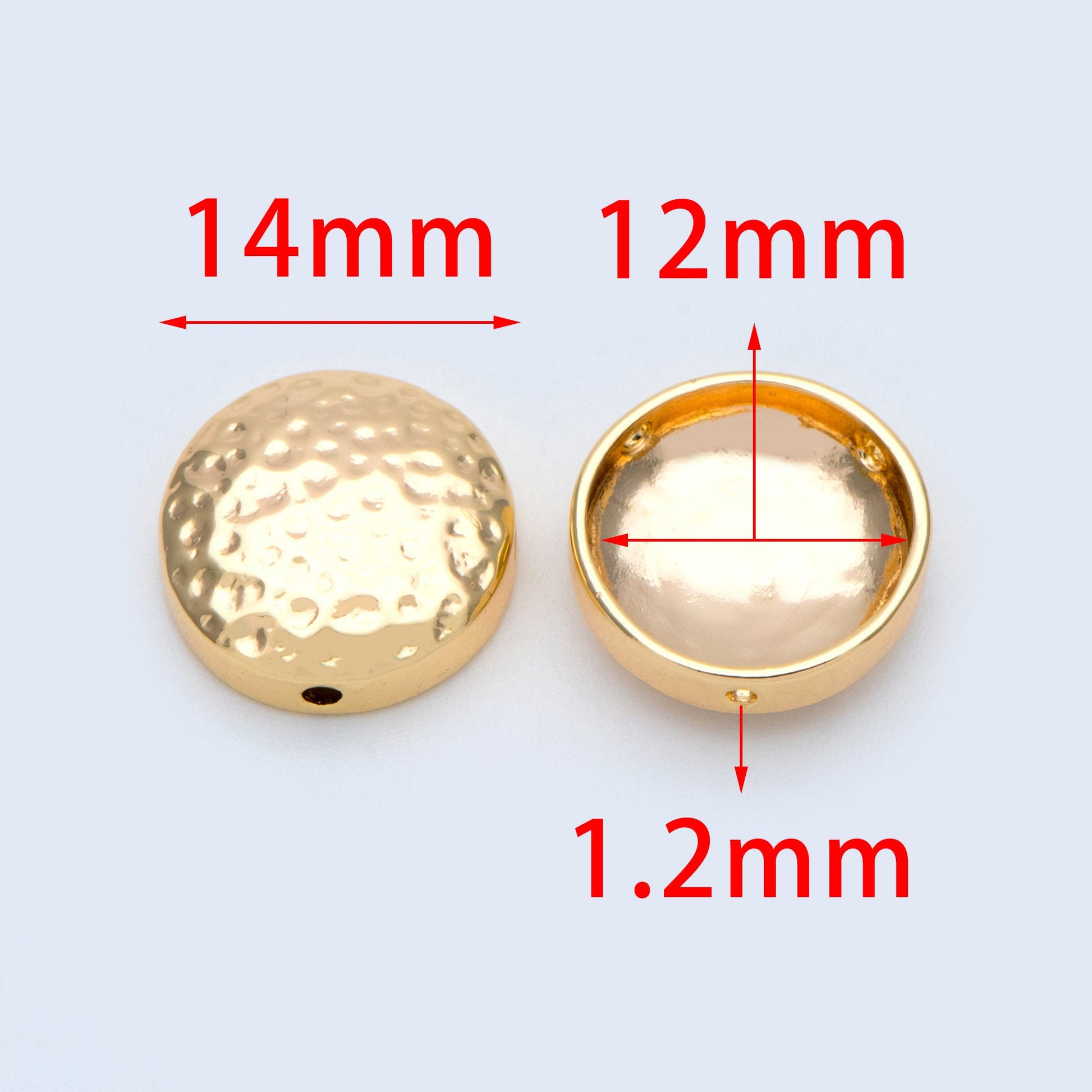 10pcs Gold plated Brass Cabochon Charms 14mm, Hammered Connectors with 3 Holes (GB-1047)
