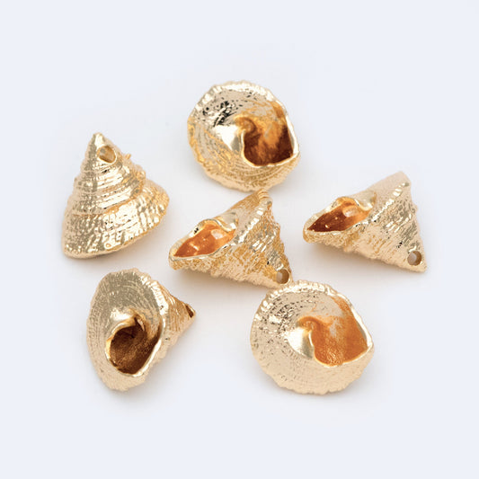 10pcs Gold Seashell Charms 13x14mm, 18K Gold plated Brass, 3D Shell Dangle Pendants (GB-2680-F)