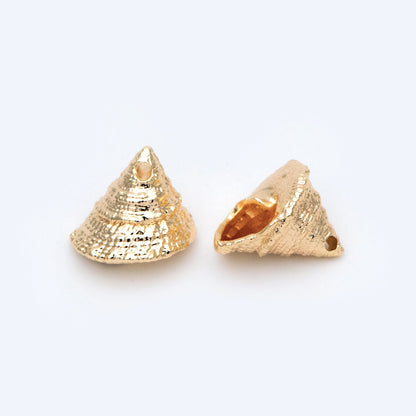 10pcs Gold Seashell Charms 13x14mm, 18K Gold plated Brass, 3D Shell Dangle Pendants (GB-2680-F)