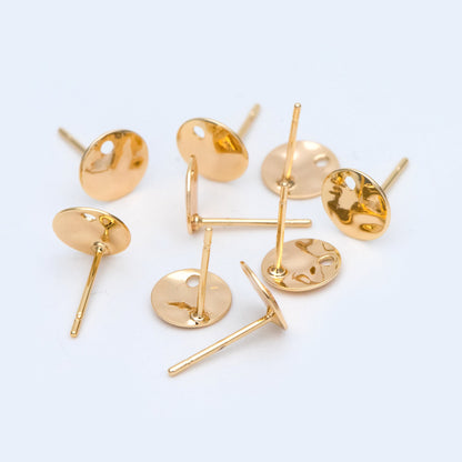 10pcs Gold Round Hammered Disc Ear Posts 8/ 10mm, 18K Gold plated Brass, Geometric Stud Earring Components (GB-1060)