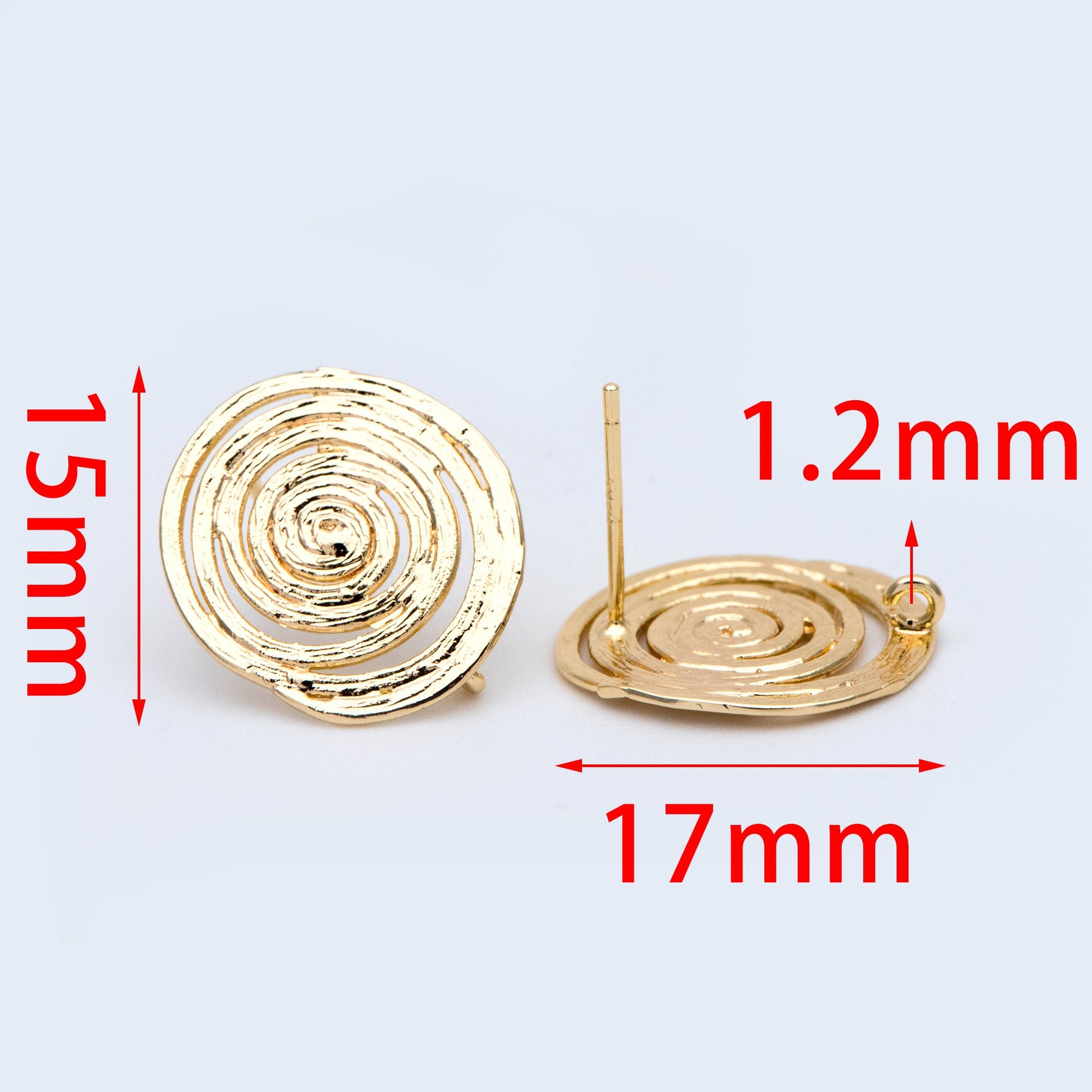 10pcs Gold/ Silver Filigree Round earring with Loop 15x17mm, Gold/ Rhodium plated Brass ear stud (GB-1066)