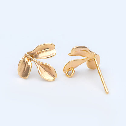10pcs Gold/ Silver Tone Leaf Earring with Loop, Gold Plated Brass Stud Earrings, DIY Ear Findings (GB-1086)