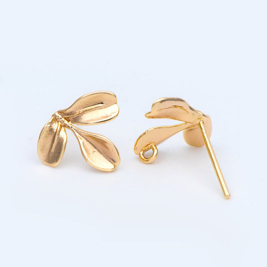 10pcs Gold/ Silver Tone Leaf Earring with Loop, Gold Plated Brass Stud Earrings, DIY Ear Findings (GB-1086)