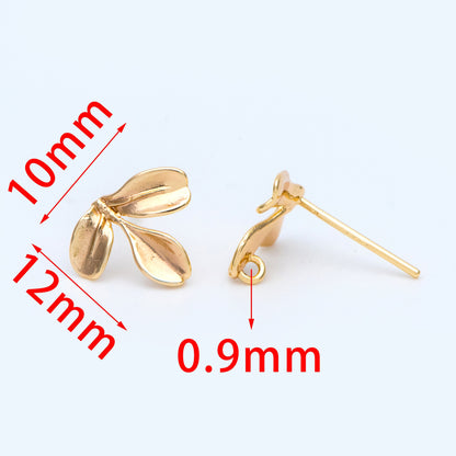10pcs Gold/ Silver Tone Leaf Earring with Loop, Gold Plated Brass Stud Earrings, DIY Ear Findings (GB-1086)