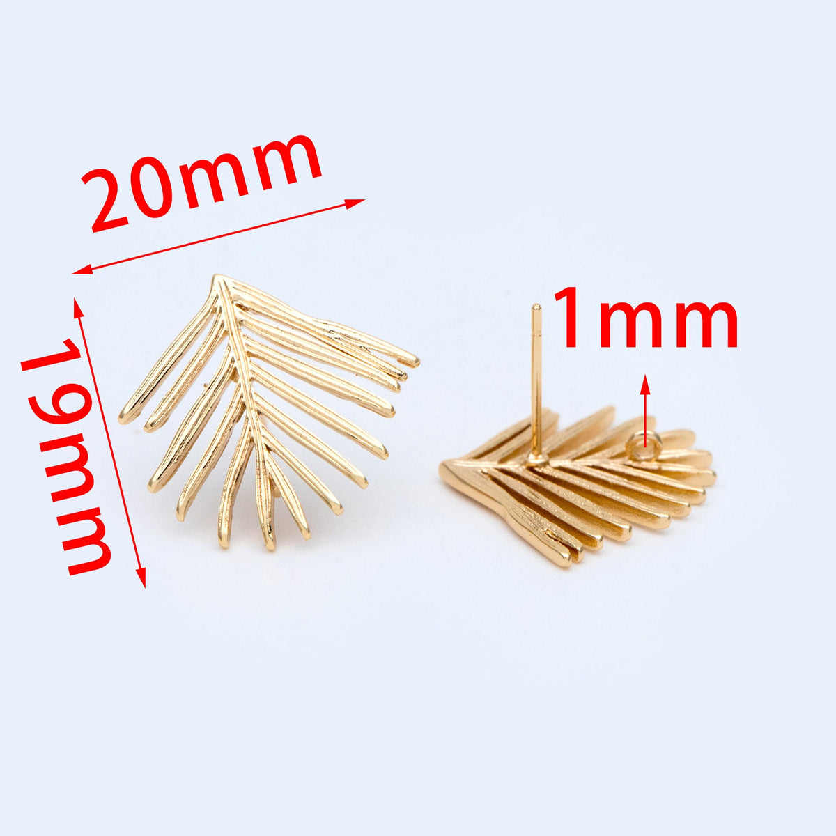 10pcs Gold Leaf Earring with Loop 19x20mm, Gold Plated Brass Stud Earrings (GB-1083)