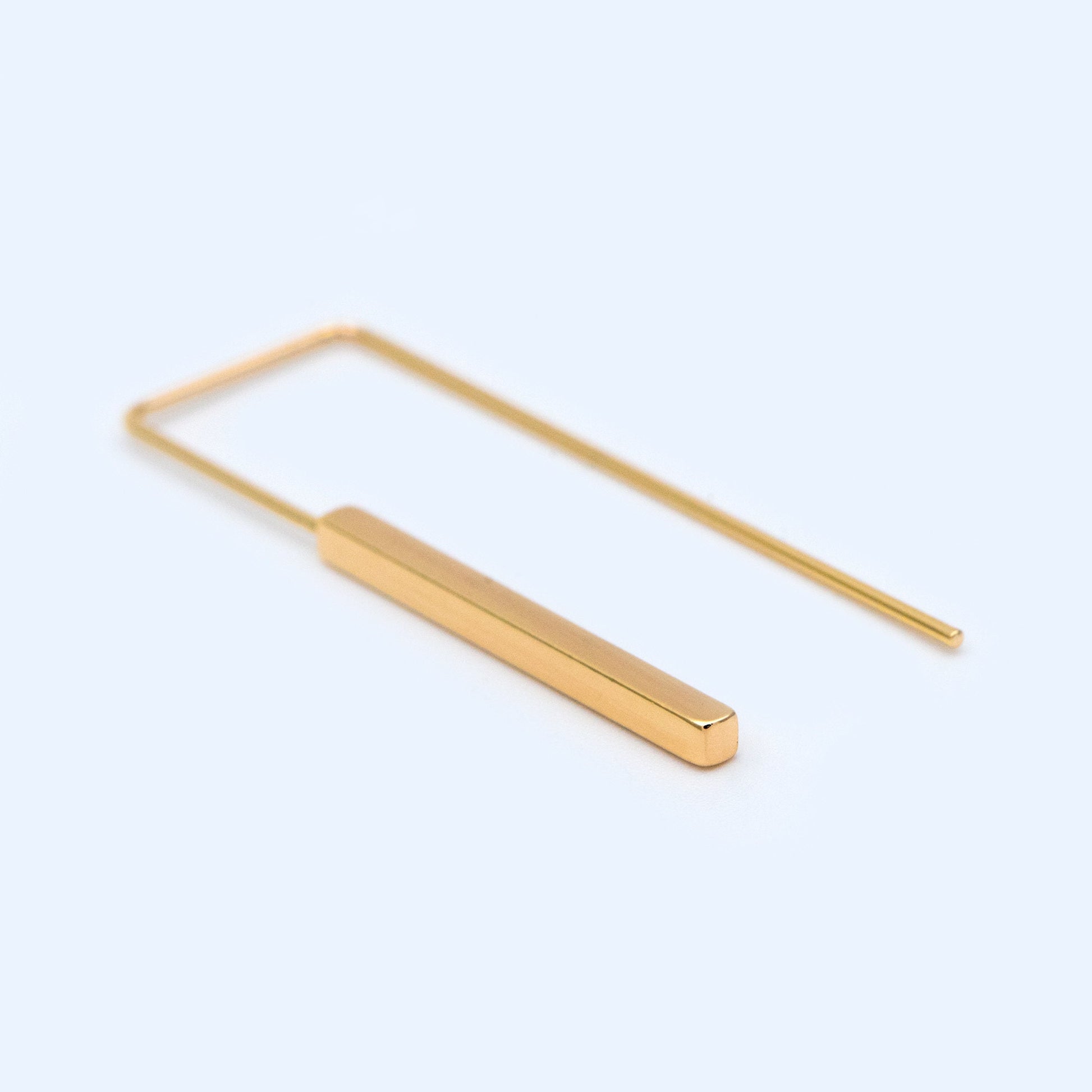 10pcs Gold/ Silver tone Cube Ear Hooks 14x40mm, Gold/ Rhodium plated Brass Simple Earwire Components, Square Earring Hooks (GB-1087)